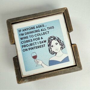 Zumatico Humorous‎ Wooden Wine Coasters with Vintage Illustration Set of 4